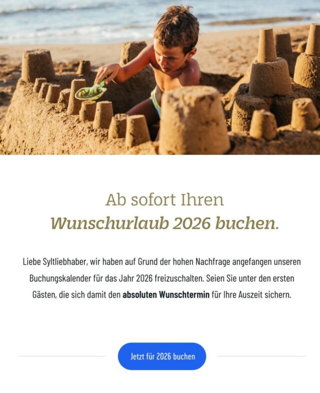 Gut geplant ist halb gewonnen! ☺️
Das Jahr hat zwar gerade erst begonnen, aber wir öffnen jetzt schon mal den Kalender für 2026 für euch!☀️⛱️🌊

Den Link findet ihr in der Story und im Storyhighlight.